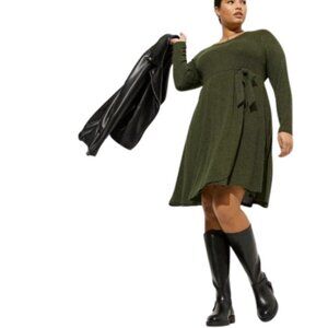 Torrid Womens Plush Faux Wrap Dress in Deep Depths Pockets Hacci Knit Plus 2X